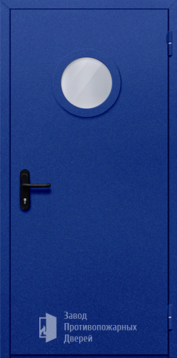 Фото двери «Однопольная с круглым стеклом (синяя)» в Рузе